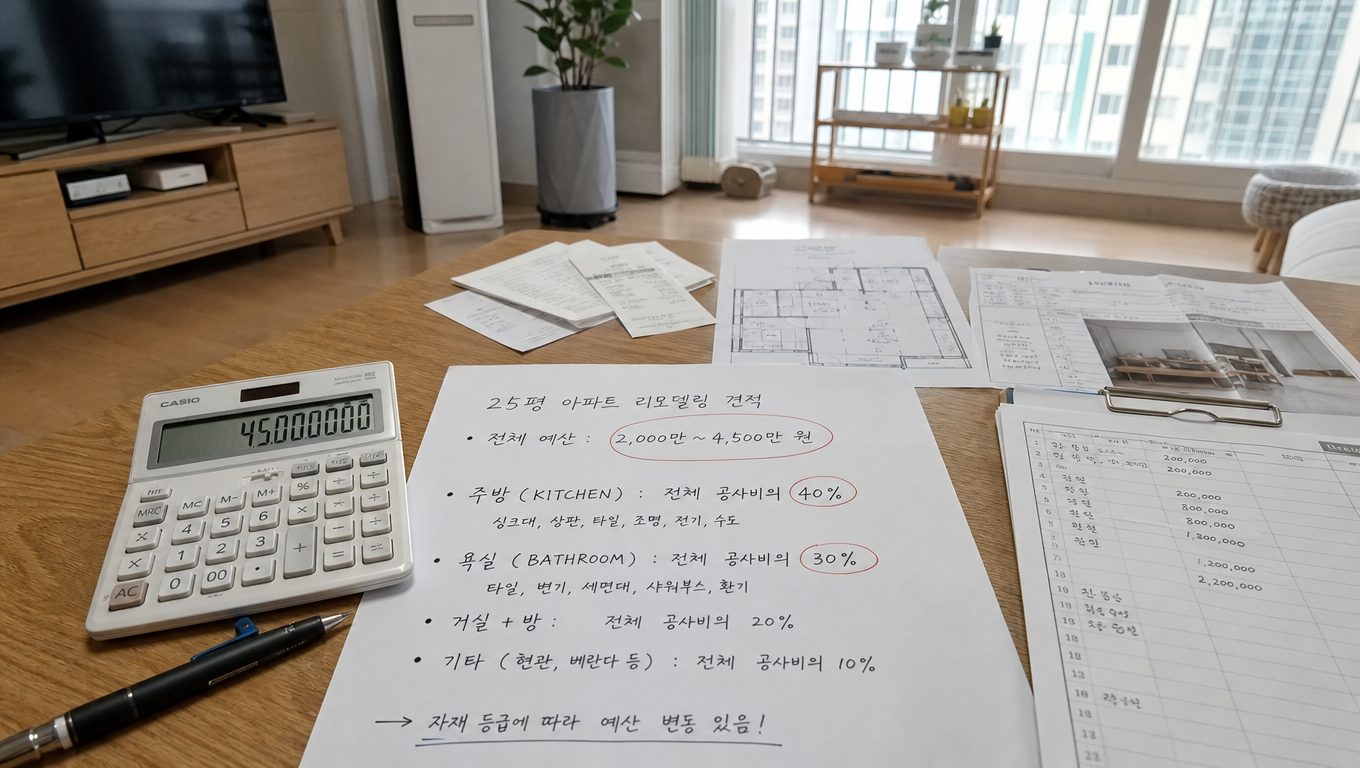 25평 아파트 리모델링 견적 항목별 비용 비중
