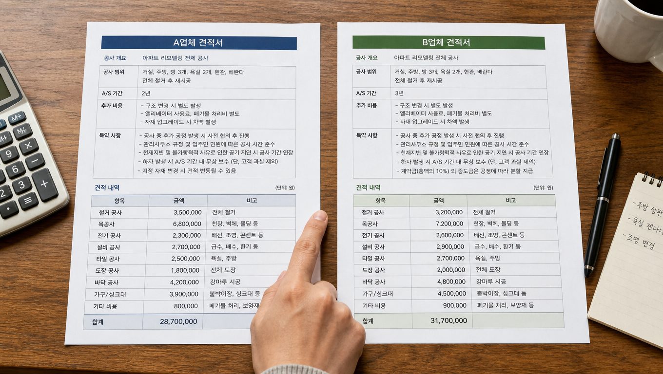 아파트 리모델링 견적 비교할 때 확인해야 할 특약 사항