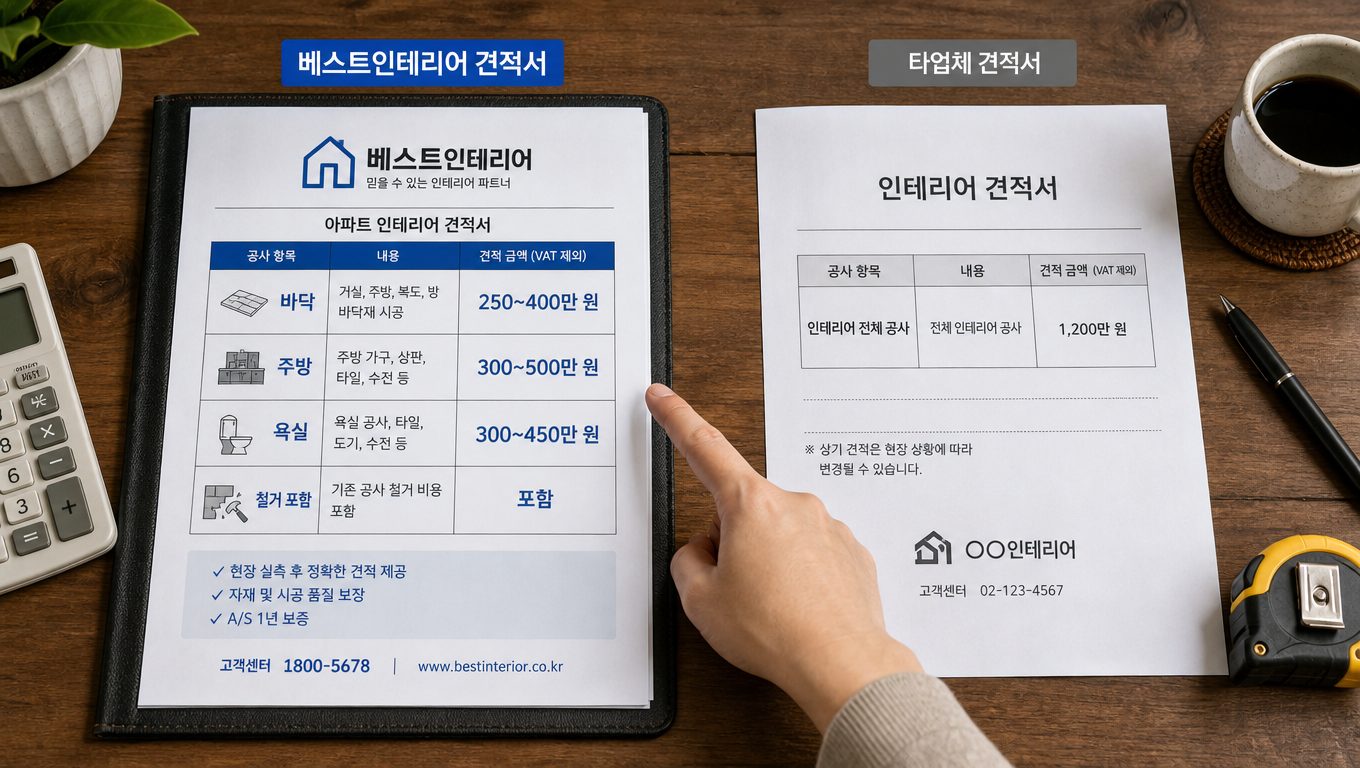 아파트 인테리어 업체 견적 비교 시 확인해야 할 7가지