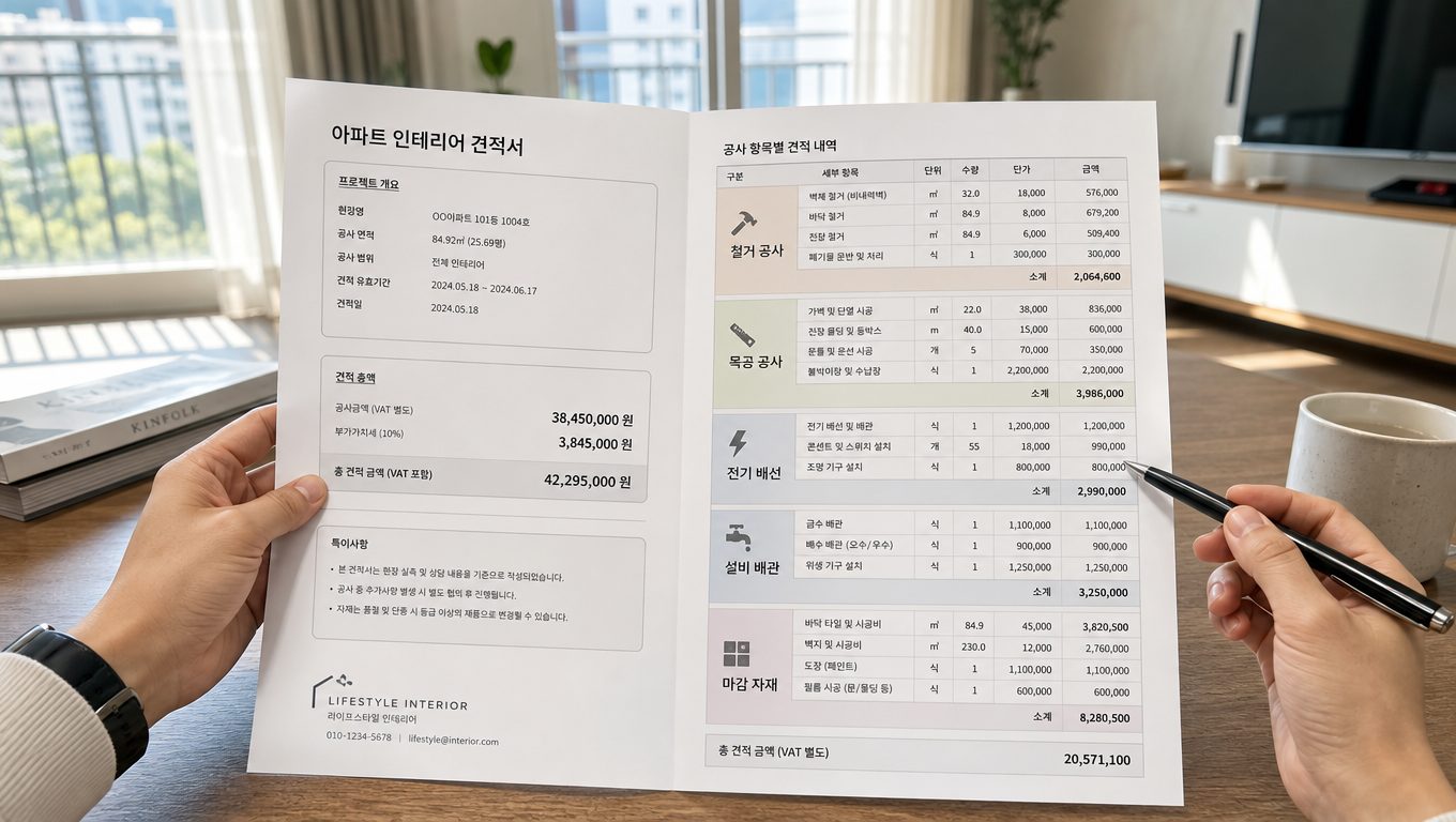 아파트인테리어견적 아파트 인테리어 견적은 어떤 항목으로 구성되나요