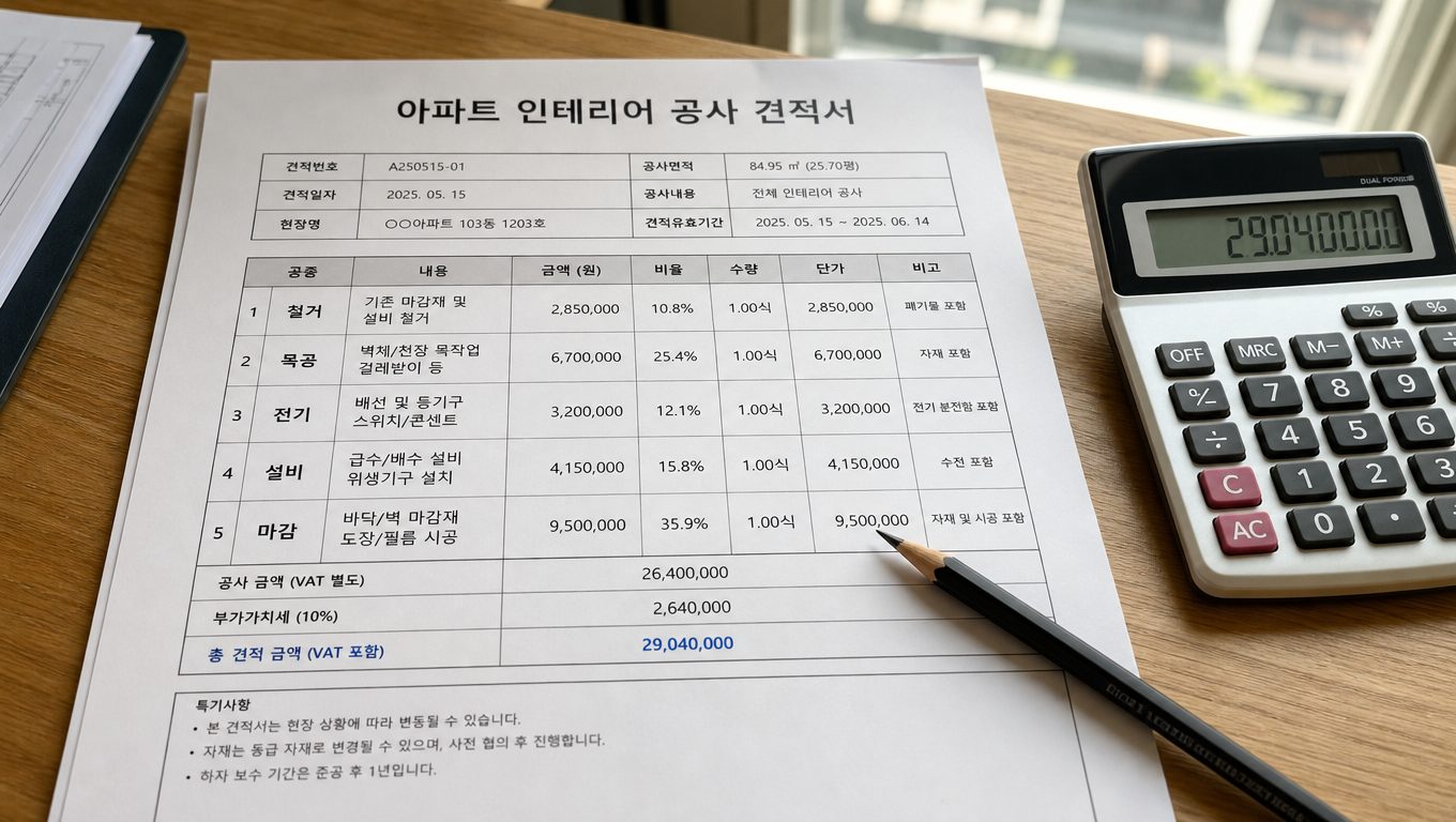 인테리어견적서 항목별 비용 비중 정리