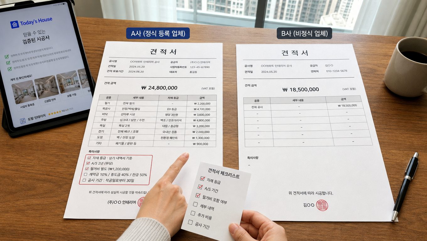 리모델링업체 견적 비교 체크리스트