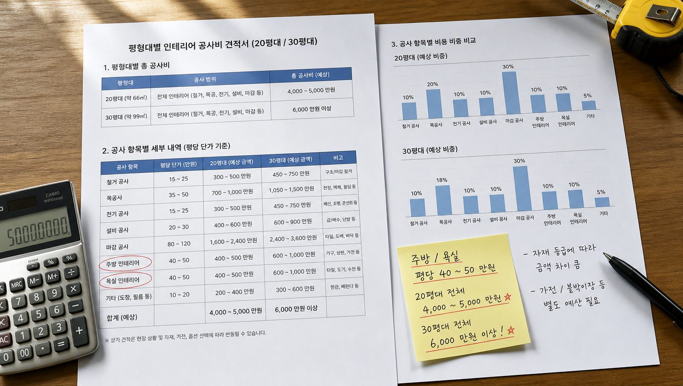 부분 인테리어 견적 항목별 비용 비중 | 2026 현실 비교