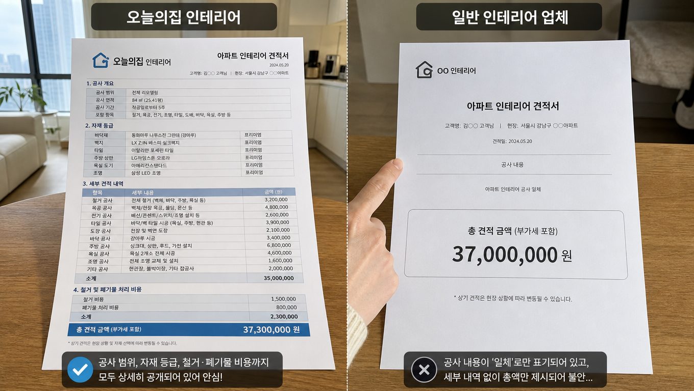 인테리어 업체 견적 비교 체크리스트