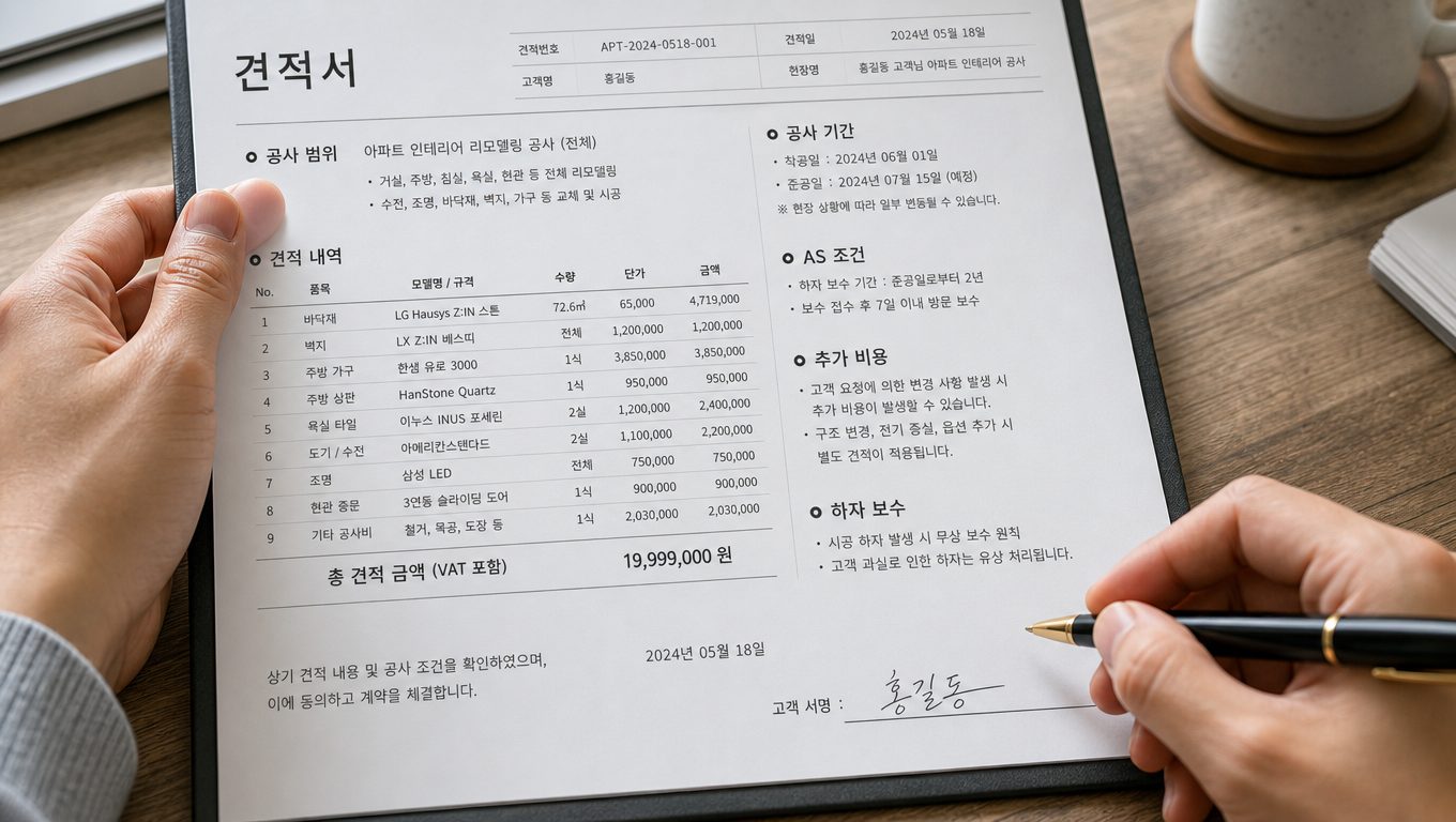 아파트 인테리어 계약 주의사항 - 아파트 풀인테리어 계약 전 꼭 확인해야 할 항목은 무엇인가요