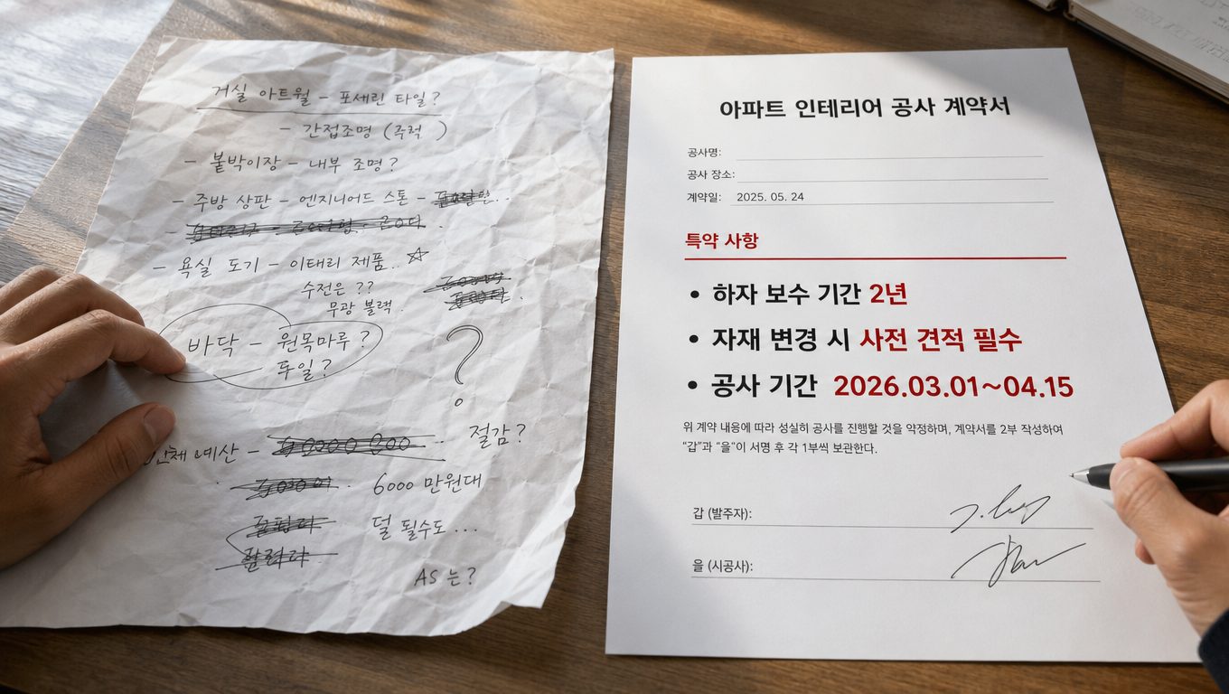 아파트 풀인테리어 계약 시 주의해야 할 특약 사항은 무엇인가요