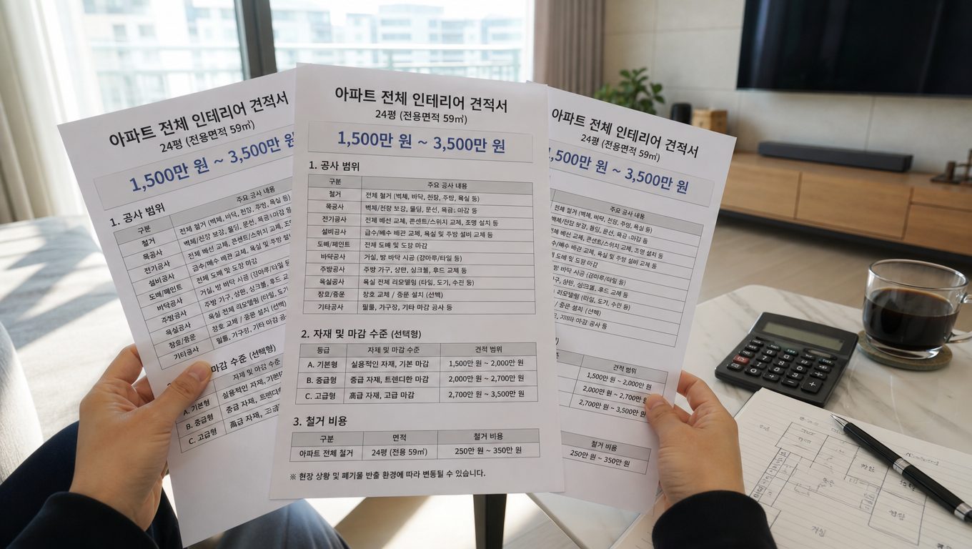 아파트 풀인테리어 견적 받을 때 확인해야 할 항목