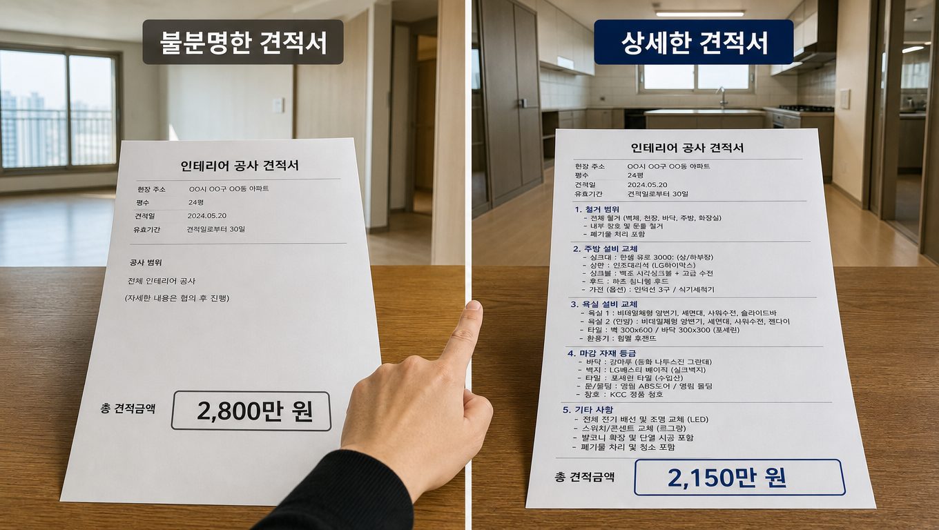 아파트 인테리어 견적 비교 공사 범위 확인 방법