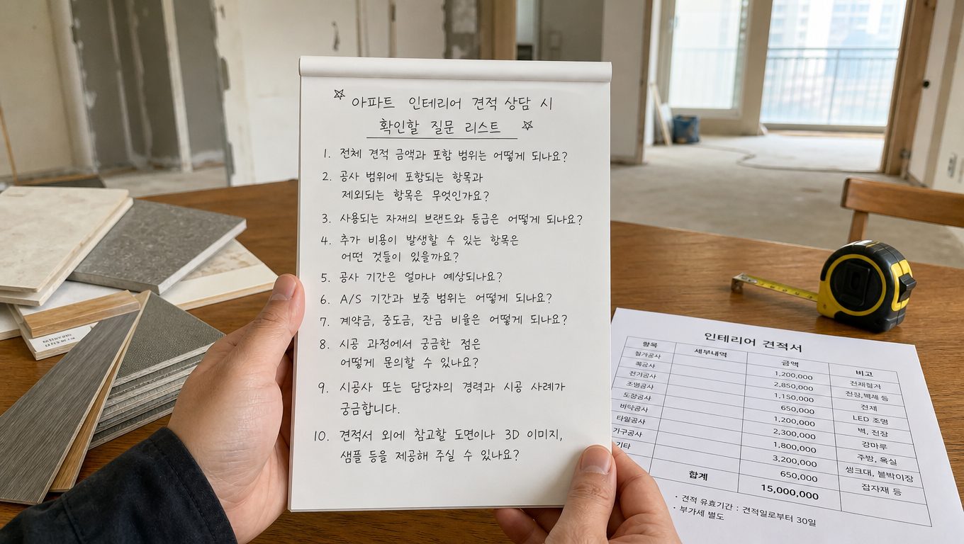 아파트 인테리어 견적 받을 때 물어볼 질문 리스트